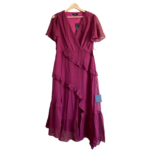 Lulus Dresses & Skirts - Lulu's Next to You Swiss Dot Ruffled Midi Dress Large Plum New
